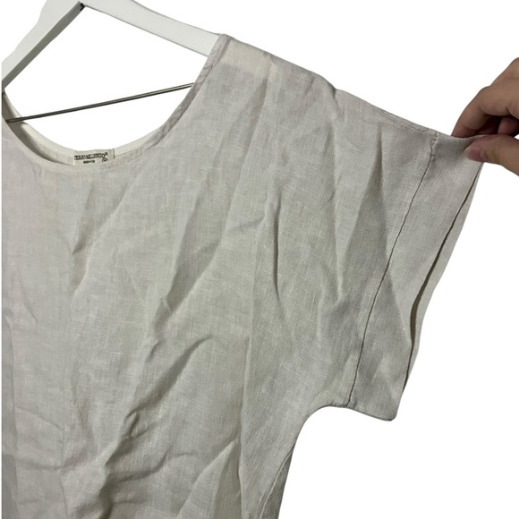 Lagenlook 100% Linen Short Sleeve Tunic Top Button Back Lagom Minimalist M - Picture 3 of 7